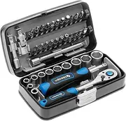 [Högert] Tool Set Tool Box - Tool Set Tool Tools Socket Spanner Set Screwdriver Ratchet - Black/Blue, 1/4 Inch, HT1R462, 38 Pieces