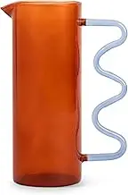 CORE HOME 44oz Burnt Orange Squiggle Handle Glass Pitcher – Modern Wavy Design Clear Beverage Carafe for Water, Juice, Iced Tea & Cocktails – Unique Drink Server for Entertaining & Home Decor