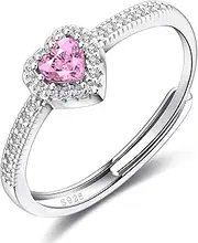 [PEEMUXO] Silver Rings for Women,Sterling Silver Adjustable Ring With Cubic Zirconia Heart Rings 925 Sterling Silver Promise Rings for Women
