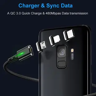 Elough 1M 2M 快速電磁電纜快速充電 Micro USB TypeC 充電線磁鐵 Android USB-C