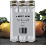AussieFusion Vacuum Sealer Bags Rolls - 6 Pack, 28CM x 3M - BPA Free, Compatible with All Vacuum Machines, Food Saver, Weston and More - Perfect for Meal Prep or Sous Vide Cooking