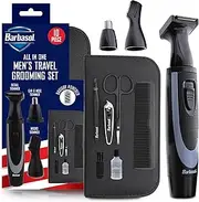 Barbasol 10-Piece All-in-One Men’s Grooming Kit, Includes Detail/Ear and Nose/Micro Trimmer, Manicure Set: Comb, Scissors, Tweezers and Nail Clipper, Travel Case, Oil and Cleaning Brush
