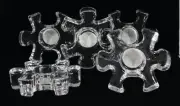 LEAD CRYSTAL GLASS 5 PCS PUZZLE SHAPED VOTIVE TEA LIGHT CANDLE HOLDER + CANDLES