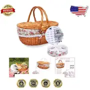 Lightweight Wicker Hamper Basket with Utensils - Perfect for Camping & Picnics