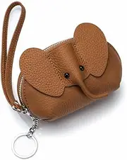 [SHTGOI] Women's Leather Coin Purse Small Purse Little Elephant Coin Bag Mini Purse Portable Coin Purse Cute Wallet with Compartments and Zip for Women