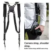 Leather Dual Camera Strap Harness Quick Release Black Shoulder Adjustable Belt