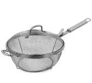 Large Mesh Grill Basket Fry Pan Williams Sonoma Lid Handle Roast BBQ Deep Fryer