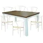 Norah 7pc Dining Set Table 180cm Solid Acacia Wood White Wishbone Chair Divano