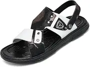 [CLSQLXYJZC] Men's Outdoor Lightweight Leather Sandals, Summer Comfortable Fabric with Soft Fit Beach Sandals, Casual Lightweight Adjust the Heel Strap Open Toe Slippers