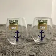 2 New Tommy Bahama Acrylic Stemless Wine Cups Tumbler With Anchor ￼