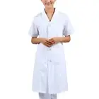Women Ladies Lapel Neck Scrubs White Lab Coat Nurse Doctor Uniform