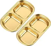 Amosfun 2Pcs Stainless Steel Seasoning Dish Double Grid Appetizer Plate for Sauces Condiments for Home Restaurant Use
