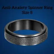 Mens Black Frosted Stainless Anti-Anxiety Spinner Ring Band Size 8
