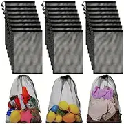 6 Pack Durable Nylon Mesh Drawstring Bags, Leak-Resistant Polyester Closure, Multipurpose Storage for Groceries, Sports Gear, Kids Toys, Snacks, Beach, Camping