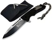 [PISAU] Stainless Steel Camping Folding Knife with Sheath and Paracord (Black)