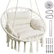 Greenstell Hammock Chair, Macrame Swing Chair with Comfy Cushion, Boho Hangin...
