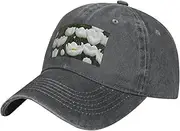 [MDATT] White Tulips Flower Baseball Cap Adjustable Twill Bulk with Ponytail Hole Washed Dad Hat for Men Women