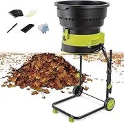Electric Leaf Mulcher Compost Shredder, 2500W Leaf Mulcher, Small Garden Leaf Crusher with Gloves and Wheels, Adjustable Shredding Particle Size, 8000rpm Electric Chipper for Yard Cleanup(60m Power Co