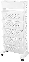 Mobile Bookshelf, Rolling Bookcase, Plastic Movable Book Storage Rack with Wheels, Book Utility Cart Removable Storage Organizer for Home, Study Room, White (6 Layer)