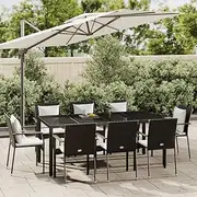 9 Piece Garden Dining Set with Cushions Black Poly Rattan,Outdoor Furniture Sets-3184980