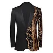 Men's Jacket Blazer Wedding Engagement Party Thermal Warm Breathable Sequins Pocket Fall Winter Floral Streetwear Business Turndown Regular Regular Fit Black R
