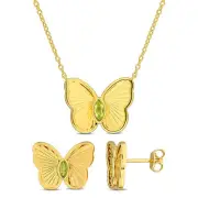 Amour Yellow Silver Peridot Butterfly Earrings & Necklace Set
