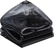 Small Multipurpose Cover, Black Translucent,Heavy Duty 400g/m² PVC Clear s with Eyelets Tarp Sheet Cover Soft Glass Home Garden Outdoor - Groundsheet Windproof Camping Patio(1.5x2m)