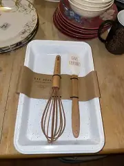 Rae Dunn GIVE THANKS 3 Pc Baking Set Metal Pan Spatula & Whisk NEW