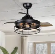 36 In. Indoor Black Retractable Ceiling Fan With Light And Remote Control | In