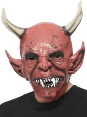 Horned Red Demon Latex Halloween Mask