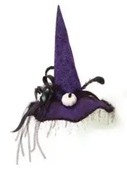 Melrose 22" Purple Black Halloween Witch Hat White Pumpkins Feathers and Lace