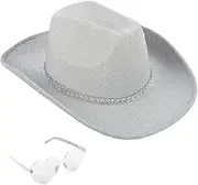 [Raocan] Disco Cowgirl Hat,Disco Cowgirl Hat,Sparkly Glitter Cowgirl Hat | Props Supplies Glitter Sequin Hat for Women and Men Party Disco Cowgirl Hat Dress up Accessories(White)