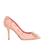 Dolce Gabbana Bellucci Embellished Lace Stilettos 35,37,35.5 Pink