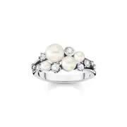Genuine THOMAS SABO Ring pearls with white stones silver