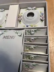 La Fleur Floral Ceramic Menu Board W/ 12 Place Cards Set & Candle Holders Japan