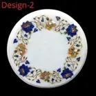 12" white Marble round Coffee Table Top Border Design Inlay lapis Side Table