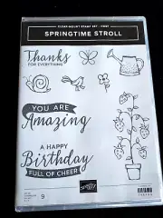 Stampin Up! SPRINGTIME STROLL (9) StampS Set-New/Retired/Hosgt-Birthday,Thanks+