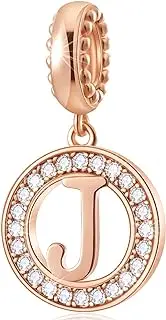 [CHAWIN] Initial A-Z Letter Charm Bead, Alphabet Charms Rose Gold, Authentic 925 Sterling Silver Charms fit Pandora Charm Bracelets, Necklace, Circle Dangle Charm for Women, Girls, Sparkling Clear Stone