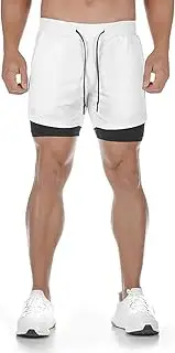 [Generic] Mens 2 in 1 Running Workout Shorts Quick Dry with Liner, Athletic Gym Shorts for Men with Pockets