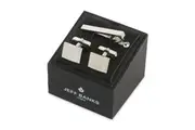 Jeff Banks Men's Stylish Smooth Metal Tie Bar & Cufflinks Set Polished Silver