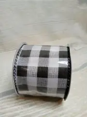 New Buffalo Check Plaid Ribbon 2.5"x9 FT Wired White & Black Farmhouse Christmas