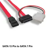 KNTK 12" SATA Cable 7+6Pin to 7Pin+Molex Laptop HDD Optical Drive Slimline Cord