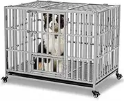 Escape Proof Dog Cage Kennel with Lockable Wheels,304 Upgraded Stainless Steel Thick Large Dog cage,Extra Large Crate Indoor for Large Dog with Removable Tray,49,58 Inch Dog Crates (Size : 49L*37W*42
