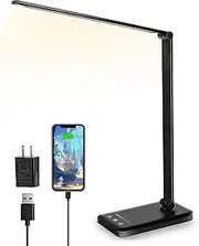 Lylilidy LED Desk Lamp with Adapter, Table Lamp with 10 Brightness, 5 Lighting Colors, Dimmable Eye-Caring Desk Lamps for Home Office, Touch Control, 30/60min Auto Timer