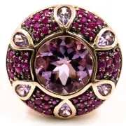 8.53ct Natural Amethyst and Ruby Cocktail Ring 925 Sliver Rose Gold Plated Size7