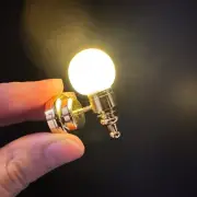 BRASS (gold) Sconce globe bright LED LAMP Dollhouse miniature light battery