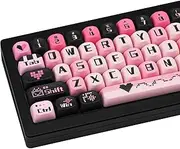 COOMICKEY 131 Keys PBT Keycaps Dye-Sublimation Black and Pink MOA Profile Custom Cute Keycaps for Cherry Gateron MX Swithes Mechanical Keyboards