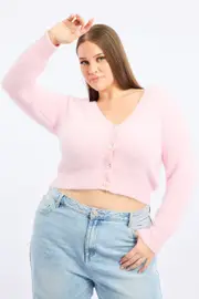 Pink Fluffy Knit Cardigan
