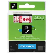 Dymo D1 Label Cassette 12mm x 7M - Red on White