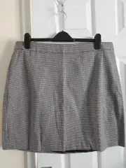 New Look Mini Skirt Curves Brown Heritage Check Split Hem Lined Size Uk18 BNWT